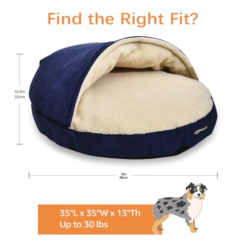 AmazonBasics Pet Cave Bed for Dogs and Cats, with Removable Nesting Cave Cover, Fits up to 30lbs Pets, 35 x 35 x 13 inches, Blue