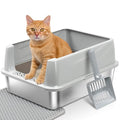 FUTAM Stainless Steel Litter Box with Lid, Metal Litter Box High Sides, Low Entry Litter Boxes with Scoop and Mat,Non-Stick,Anti-Leakage,Easy to Clean Litterbox for Small to Medium Cats