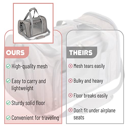 Mr. Pen- Pet Carrier, 17.5" x 11.2" x 11.5", Medium Size, Gray, Portable Travel Carrier for Small Pets, Cats & Small Dogs, Breathable Mesh, Safety Inner Leash, Side Pocket & Padded Shoulder Strap