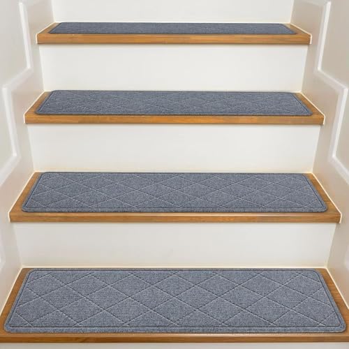 KOOTETA Stair Treads for Wooden Steps Indoor, 15 Pack 8" X 30" Non Slip Carpet Stair Treads with Reusable Adhesive for Elders and Dogs, Surface Polyester TPR Backing Stair Runner Rugs, Dark Grey