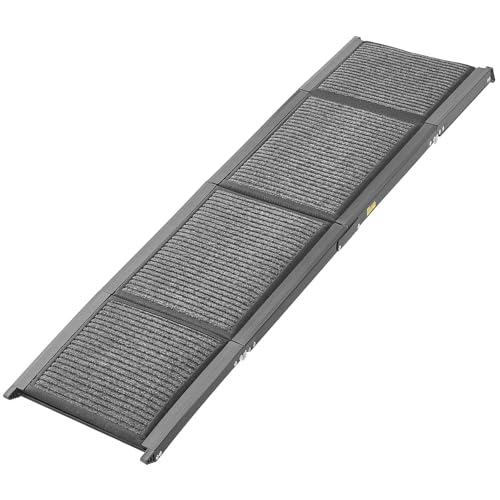 VEVOR Dog Ramp for Cars, 63" L x 17" W, Folding Pet Ramps for Medium & Large Dogs up to 250lbs, Pet Stair Ramp with Non-Slip Felt Rug Surface, Portable Outdoor Dog Car Ramps for SUV & Truck