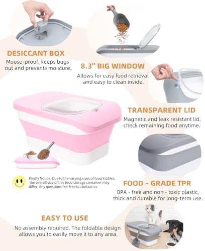 DDMOMMY 10-13 Lbs Dog Food Container, Collapsible Pet Food Storage Containers with Airtight Lid, Pet Food Scoop, Dog Food Storage Container Dry Food for Dog, Cat
