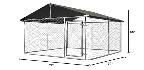 ATTAV Outdoor Dog Enclosure Heavy Duty Dog Kennel House Mesh Dog Big Cage Pet Kennel Steel Fence with Secure Lock (6.56‘x 6.56’)