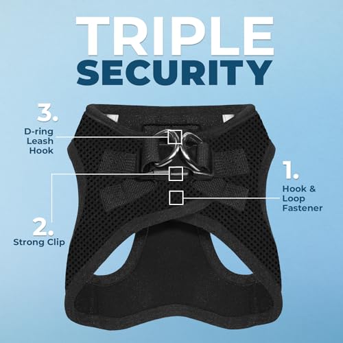 Best Pet Supplies Voyager Step-in Air Harness - All Weather Mesh, Reflective, No Pull Harness for Dogs, Cats - Secure with Hook & Loop Fastener, Buckle, Double D-Rings - Black, M