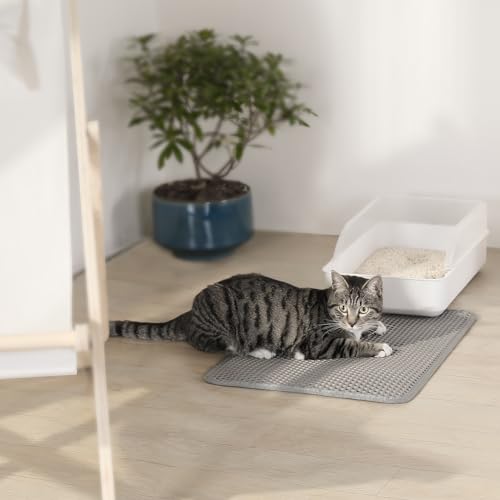 Conlun Cat litter Mat 30"x22", Large Honeycomb Double Layer Waterproof Trapping Waste for Kitty Litter Box, Easy Clean Non-Slip Cat Matt on Floor, Gray