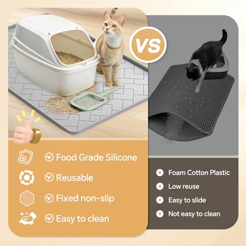 Silicone Cat Litter Mat for litter box Large 34" X 22"-Easy to Clean Cat Litter Trapping Mat, Waterproof, urine-proof and non-slip to keep the floor clean and tidy（Gray）