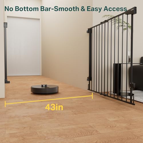 Cumbor 34" Extra Tall No Bottom Bar Baby Gate for Stairs, Hardware Mounted Dog Gate Indoor for Larger Pets, Expandable 29.2-43" Safety Gate for Doorways, Wide Walk Thru Door for Easy Access (Black)