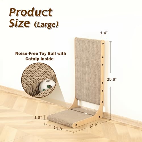 Zakkart 2-Pack Cat Scratching Board, 25.6'' Tall Cardboard L Shape Vertical Cat Scratchers for Indoor Cats, Cat Scratching Post for Wall and Couch, Large