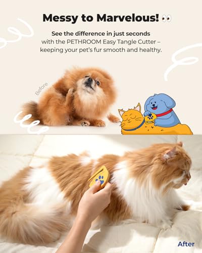 PETHROOM Easy Tangle Cutter for Dogs & Cats | Professional Dematting Tool with Steel Blade | Cat Matted Fur Remover | Safe & Gentle Pet Grooming Comb for Long & Medium Coats