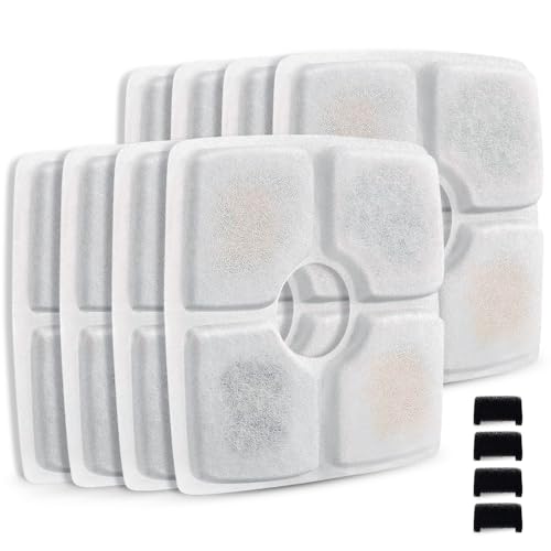 Comsmart Pet Fountain Filter Set, 3 Triple Filtration System Replacement Cat Water Fountain Filters for Square 84oz/2.5L Automatic Pet Fountain Cat Water Fountain (Pack of 8)
