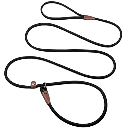 MayPaw Slip Lead Control Leash for Dogs No Pull, 13+ Colors Classic Dog Lead 7 FT Pet Slip Leash, 1/4” Rope Leashes for Small Medium Animals (7ft*1/4", Black)