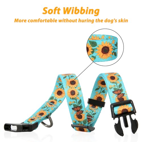 HEELE Dog Collar, Adjustable Soft Dog Collar for Small Medium Large Dogs,Sunflower Floral Patterned Puppy Collars with Quick Release Buckle Sunflower Green S Length 9.84''-14.96'