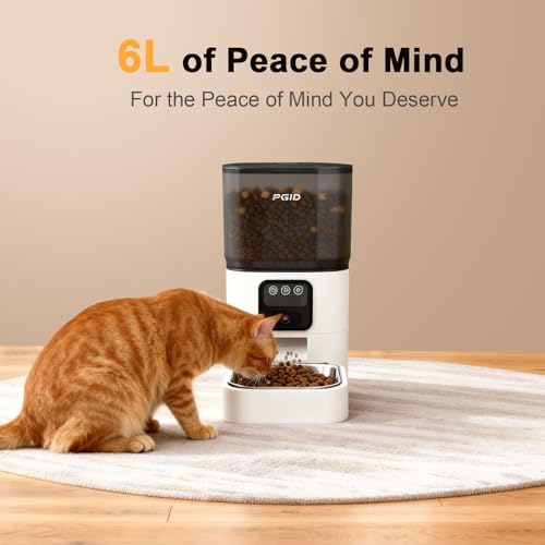 PGID Automatic Cat Feeder with Camera, 1080P HD Video with Night Vision, 2.4G WiFi Pet Feeder for Cat & Small Dog, 2-Way Audio & Meal Call Pet Food Dispenser, Motion Capturing Auto Dog Feeder 6L