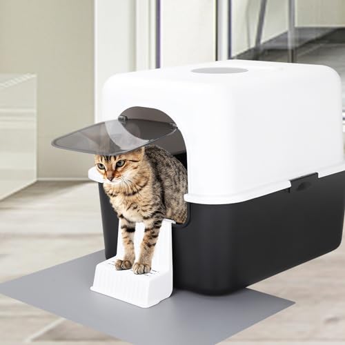 Sfozstra Black Enclosed Cat Litter Box with Lid - Lift-Off Buckle Lock for Easy Cleaning, High Sides Splash-Proof & Leak-Proof, Odor-Reducing with Deodorizer, Includes Sand Pedal, for Cats up to 8 lbs