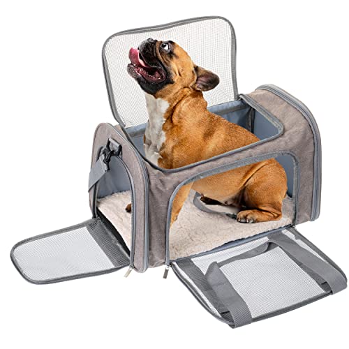 Mr. Pen- Pet Carrier, 17.5" x 11.2" x 11.5", Medium Size, Gray, Portable Travel Carrier for Small Pets, Cats & Small Dogs, Breathable Mesh, Safety Inner Leash, Side Pocket & Padded Shoulder Strap
