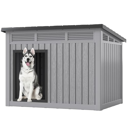 Fancyango Large Dog House for Indoor & Outdoor - Weatherproof & Removable Roof, Fits Small to Large Dogs (42.8" L x 33" W x 31.5" H) - Grey