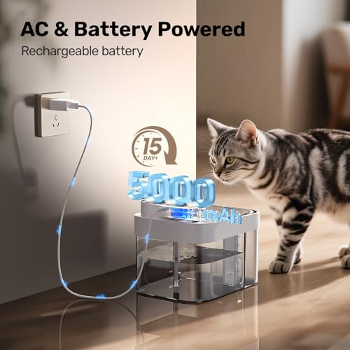 HAPAW Cat Water Fountain, Wastewater Separation & No Filter Cotton, Pet Water Dispenser with 101oz/3L Large Capacity Tank, Wireless Automatic Water Fountains for Cats Indoor Cat Watering Supplies