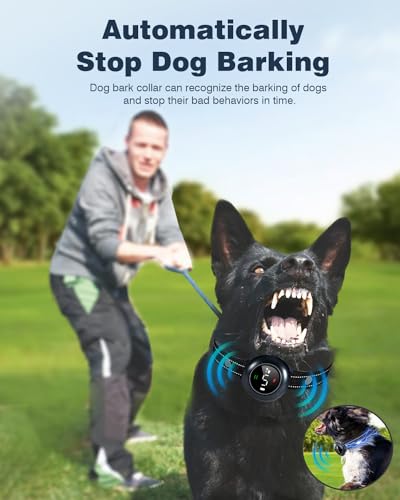 2-in-1 Dog Shock Collar & Dog Bark Collar - Smart Anti Barking Dog Training Collar with 5 Adjustable Sensitivity & 3300FT Remote for All Breeds IP67 Waterproof E-Collar