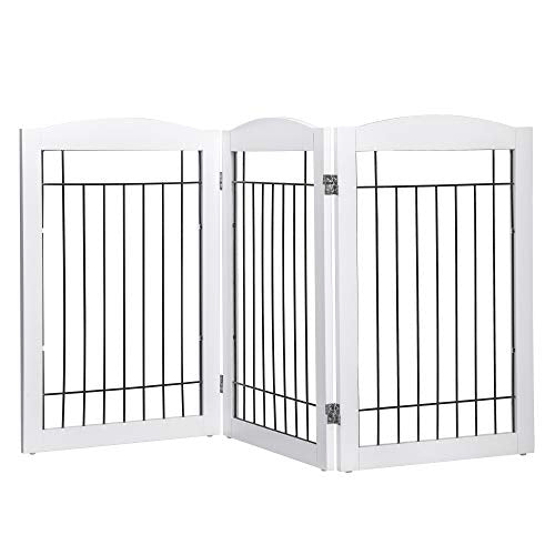 Spirich Freestanding Wire Pet Gate for Dogs, 60 inches Extra Wide, 30 inches Tall Dog Gate for The Houes, Doorway, Stairs, Pet Puppy Safety Fence, White 3 Panels