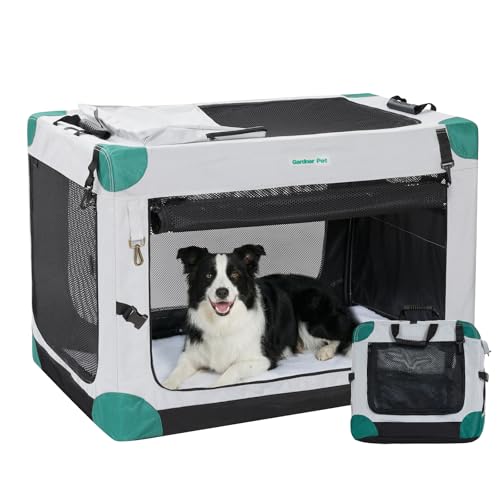 Gardner Pet Soft Collapsible Dog Crate - 36 Inch Portable Travel Dog Crate for Medium/Large Dogs Indoor & Outdoor, 3-Door Pet Crate with Durable Mesh Windows & Storage Bag, Grey