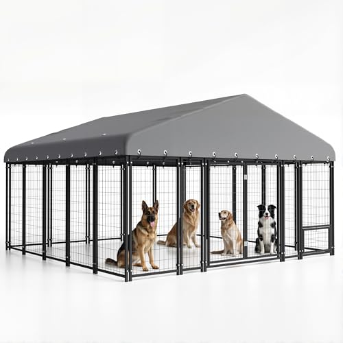 Muphyers 10X10FT Large Dog Kennel Outdoor Dog Enclosure Outside, Double Door Heavy Duty Galvanized Steel Dog Crate Durable Dog Cage with Roof & Double Lock