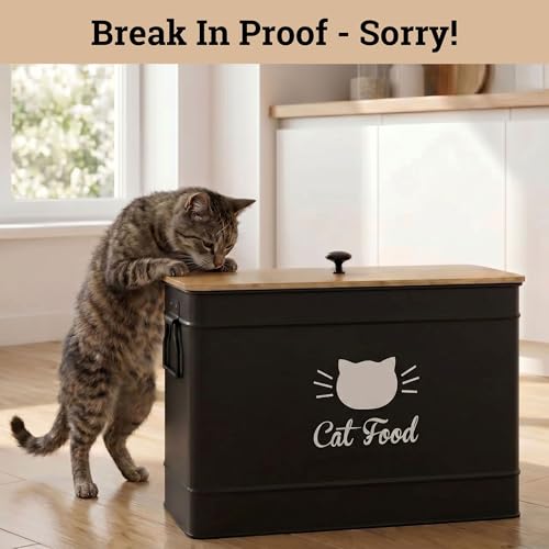 Cat Food Storage Container with Scoop - 15 lb (50 Cup) Capacity Metal Cat Food Container with Airtight Bamboo Lid & Metal Scoop - Airtight Pet Food Storage Containers - 15 lb Treats & Kibble Container