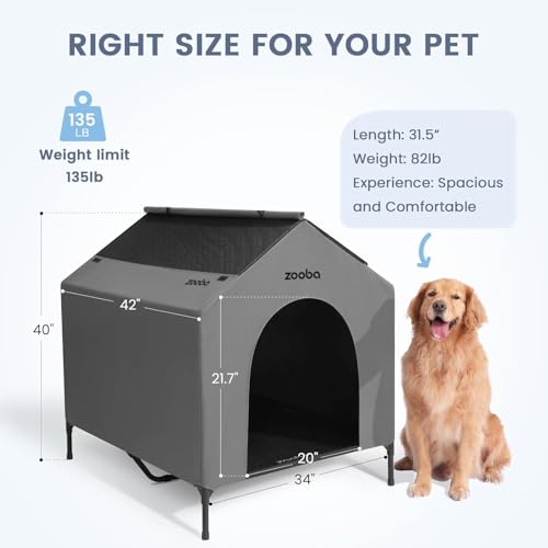 Zooba 42” Outdoor Dog House for Large Breeds, Durable Large Dog Shelter with Weatherproof 600D PVC Canopy, Breathable 2x1 Textilene Fabric Elevated Dog Bed, XL Dog Kennel for Outside Use