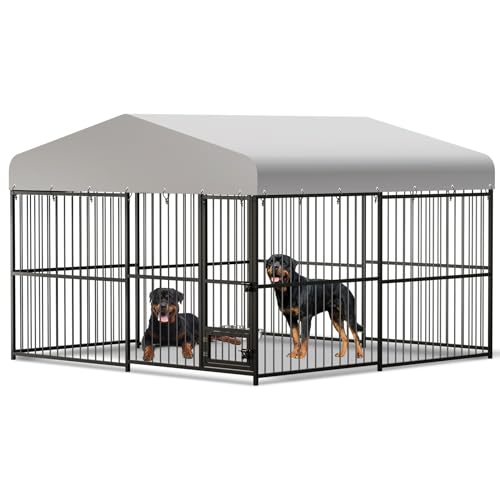 Outdoor Dog Kennel, 10x10x6 FT Dog Kennel Outside with Lock, Dog Enclosures for Large Dogs with UV-Resistant Waterproof Cover for Outside