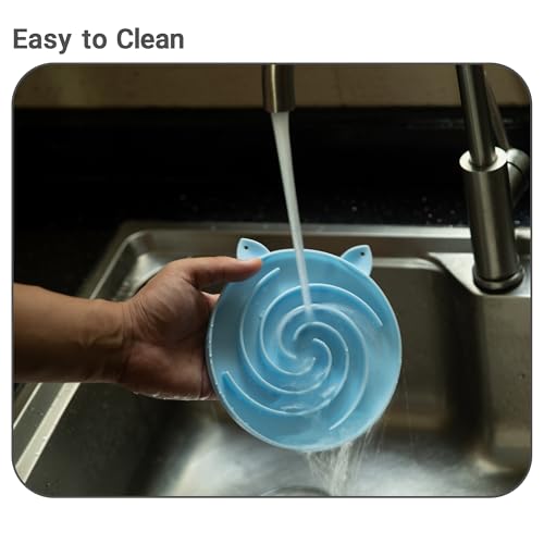 Bifeaw Slow Feeder Cat Bowl, Easy to Clean Silicone Bowl, Ideal for Dry and Wet Food (Green and Blue)