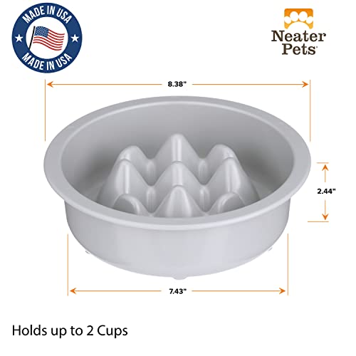 The Niner Slow Feed Bowl - Raised Peaks Slow Down Pets Eating - Fits Elevated Feeders Including Neater Feeder Large Sizes - Gentle on Teeth and Gums - Holds up to 2 Cups (Silver)