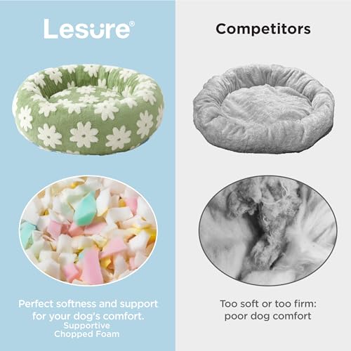 LE SURE Shown on TV Donut Cat Beds for Indoor Cats - Round Small Dog Bed Calming Gift for Pets, Cute Modern Home Decor Beds with Jacquard Shaggy Plush & Anti Slip Bottom, 20 Inch, Green
