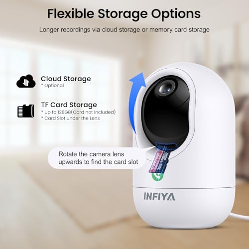 INFIYA 2K Indoor Camera-One-Touch Call Baby/Elderly Monitor Pet Camera 360° PTZ & Intelligent Tracking for Home Security, Compatible with Alexa/Google Home(2.4GHz WiFi Only) - K7 2P