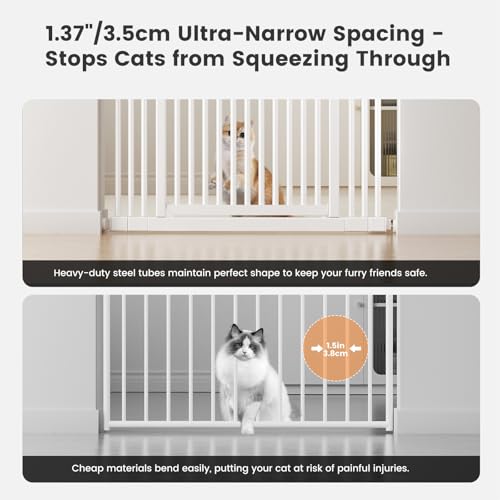 Gardner Pet 51"-87" Extra Tall Cat Gate for Doorway, Wide Adjustable 27.56"-37" Baby Gate Included 4 Extension Kits, Pressure Mounted Safety Full Door Gate for Stairs, Studio, Kitchen (White)