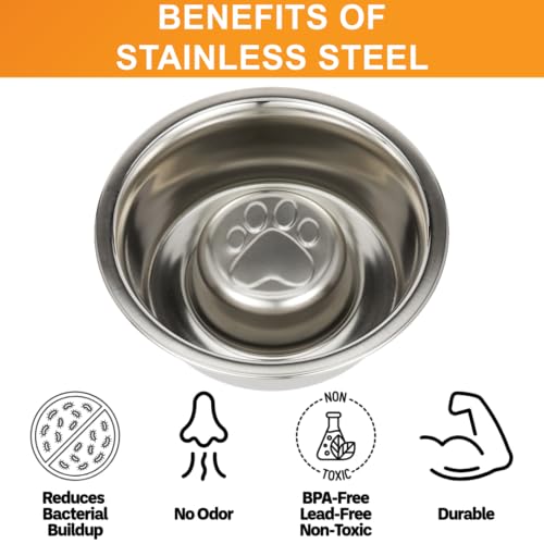 Neater Pet Brands Stainless Steel Slow Feed Dog Bowl for Fast Eating Large Breed, Metal Slow Feeder Dog Bowl Fits in Large Neater Feeders, for Puppy or Dogs (>40 lbs), 3 Cup Food Capacity