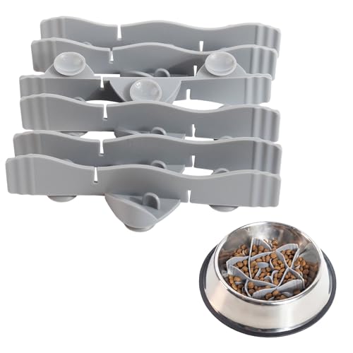 IRRESTRICO Silicone Dog Slow Feeder Bowl Insert with Suction Cups, Cuttable Food-Grade Lick Mat Divider Fits Stainless Steel Ceramic Glass Dog Bowls, Helps Slow Down Eating, Grey