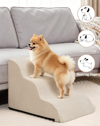 Aodisman Dog Stairs for Small Dogs,3 Step Dog Ramp for Couch and Bed,Pet Stairs with Non-Slip Bottom for Old Cats,Indoor Pet Steps,Comfort,Durable,15.4" H