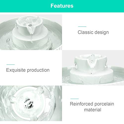 Ceramic Cat Water Fountain, 2.1L/71oz Cupcake Pet Water Fountain for Dog and Cat Indoor, 2 Ultra Quiet Pumps & 3 Filters
