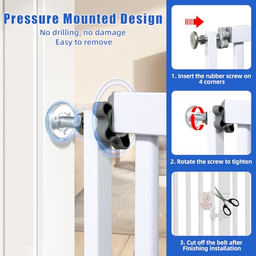 SHYUJAJIE 71 Inch Extra Tall Pet Gate for Cats, 29.5-43" Adjustable Wide Dog Gates, Pressure Mounted Walk Through Tall Cat Gate for Doorways,Hallway,Stairs,House（White）