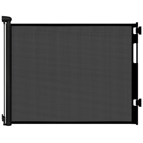 Retractable Baby Gate for Stairs and Doorways, 55" Wide x 33" Tall Mesh Dog Gate for Indoor & Outdoor Use, Safety Gate for Babies and Pets, Child Gates for Hallways, Hardware Mounted, Black