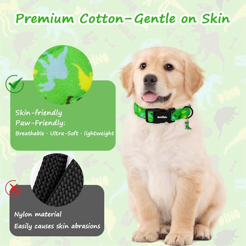 Astdogio Dog Collars for Small Medium Dogs, Dinosaur Dog Collars for Male Dogs，Adjustable Cotton Boy Dog Collars for Small Dogs，Ideal, Daily Photos & Pet Fashion Accessory, S
