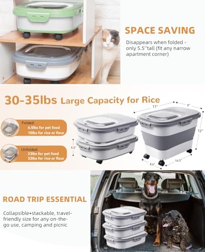DDMOMMY 20-23 Lbs Dog Food Storage Container - Collapsible Dog Food Container with Attachable Casters and Scoop,Travel Silicone Bowl, Pet Food Storage Containers to Keep Dry Food Fresh,Easy to Move