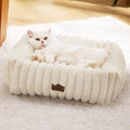 Bedsure ComfyFleece™ Cute Dog Bed for Small Dogs & Cats - Washable Furry Cat Beds, Rectangle Orthopedic Corduroy Fleece Puppy Beds with Removable Zipper Cover, 20x19x6inches, Cream