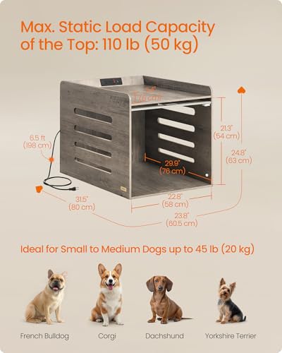 Feandrea Modern Dog Crate Furniture with Charging Station, Medium Kennel Indoor with Flip-up Hidden Acrylic Door, for Small and Medium Dogs up to 45 lb, Pet Side End Table Cage, Heather Greige