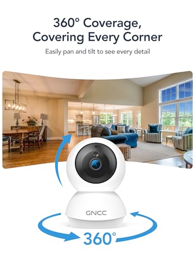 GNCC 2K WiFi Cameras for Home Security, Security Camera Indoor, Baby/Pet Camera with Phone App, 2.4/5GHz, Motion Detector, Night Vision, 2-Way Audio, SD/Cloud Storage, Works with Alexa & Google Home
