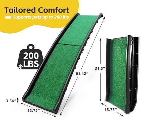 PawStep 50894 Pet Ramp for Dogs & Cats – Foldable Portable Dog Ramp with Poly Grass Non-Slip Surface, Lightweight Travel Ramp for Cars, SUVs, Beds & Couches