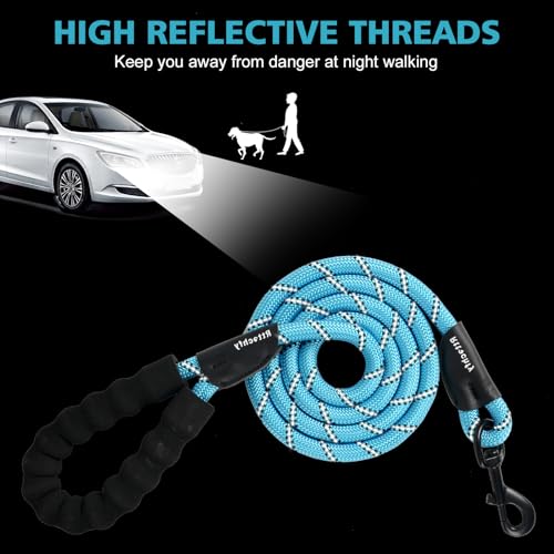 Rttochfy Rope Dog Leash 2/4/5/6/8/10 FT with Comfortable Padded Handle and Highly Reflective Threads for Small Medium and Large Dogs Heavy Duty (1/2"-5 FT, Blue)