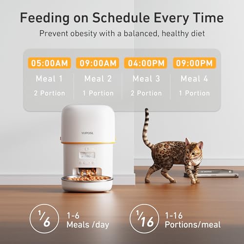 Yuposl Automatic Cat Feeders - 2L Cat Food Dispenser Easy to Use, Timed Automatic Pet Feeder with Over 180-day Battery Life, 1-6 Meals Dry Food Programmable Portion Control Also for Dogs