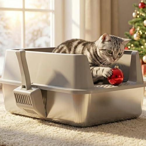 Stainless Steel Litter Box, Extra Large Litter Boxes for Big Cats, XL Metal Cat Litter Box with High Sides Lid, Anti-Urine Leakage, Never Absorbs Odors, Easy Cleaning, Non-Stick, Include Scoop and Mat