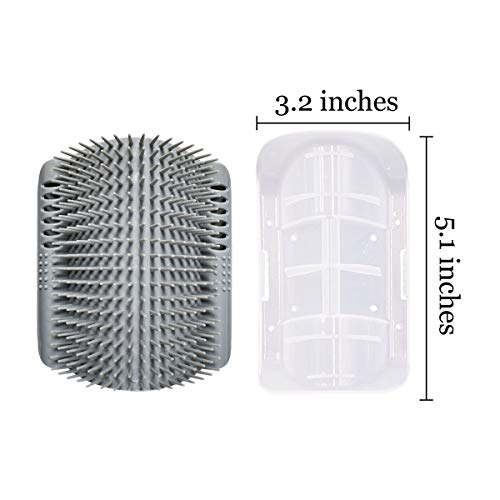 2 Pack Softer Self Groomer with Catnip Wall Corner Massage Comb Scratcher Grooming Brush Tool for Long & Short Fur Kitten Cats Dogs (Gray)