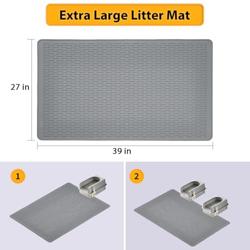 Colewin Large Cat Litter Mat 39x27 Inch XL, Waterproof Litter Box Mat with Raised Edges & Textured Surface, Rubber Litter Catcher Mat Washable, Easy Clean Kitty Litter Mat for Multiple Cats